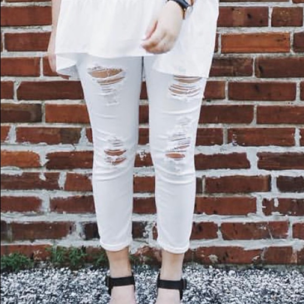 American Eagle Mid Rise White Crop Jeggings | US 6